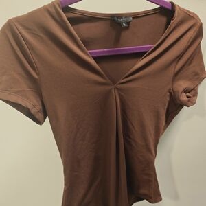 Dynamite Chocolate Short Sleeve V-Neck Top